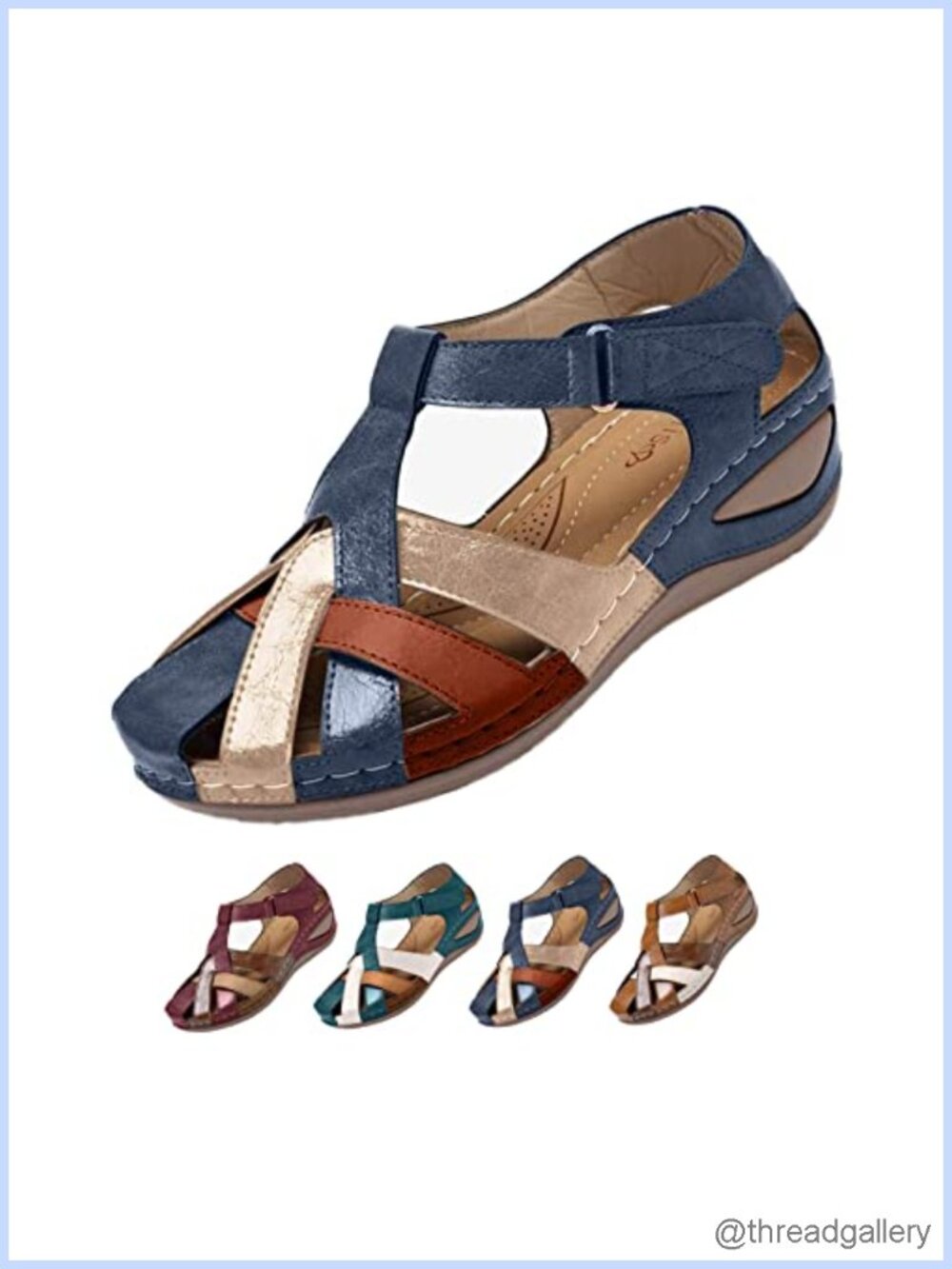Women's PU Leather Closed Toe Orthopedic Wedge Sandals Ankle Strap Gladiator